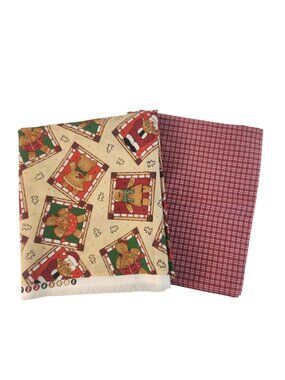 Christmas Cotton Fabric Bundle Gingerbread Santa Red Plaid 4 Yards Quilting Sewi